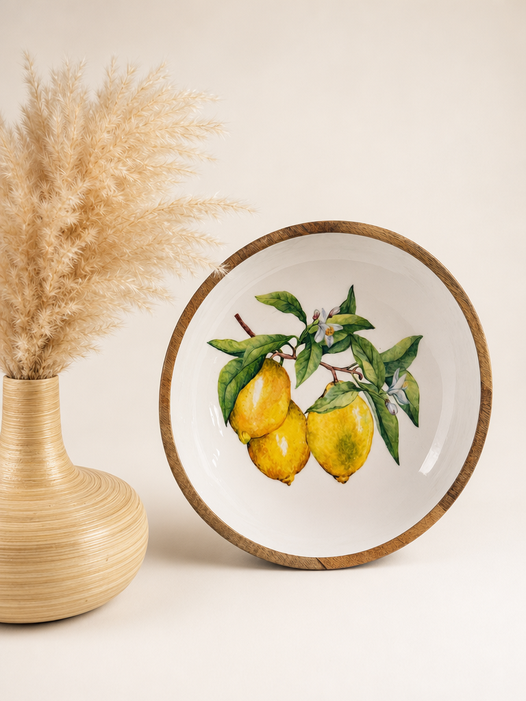 Selin Yuvarlak Büyük Boy Sunumluk Meyvelik Lemon Desenli KOD:HSL-03