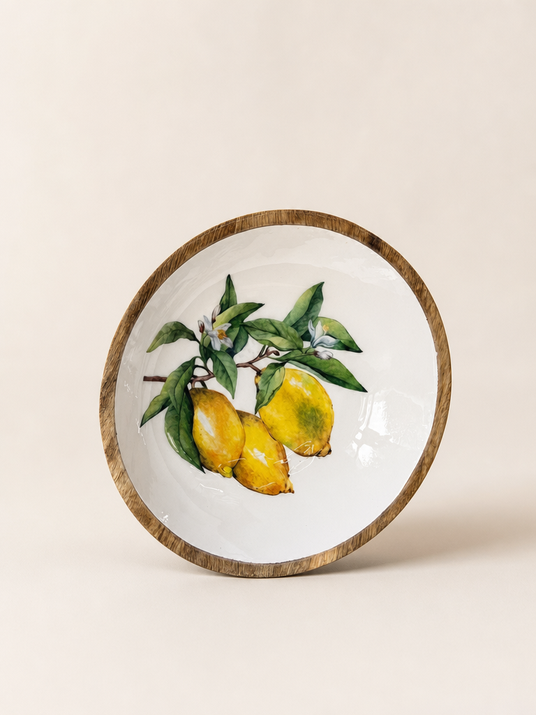 Selin Yuvarlak Küçük Boy Sunumluk Meyvelik Lemon Desenli KOD:HSL-05