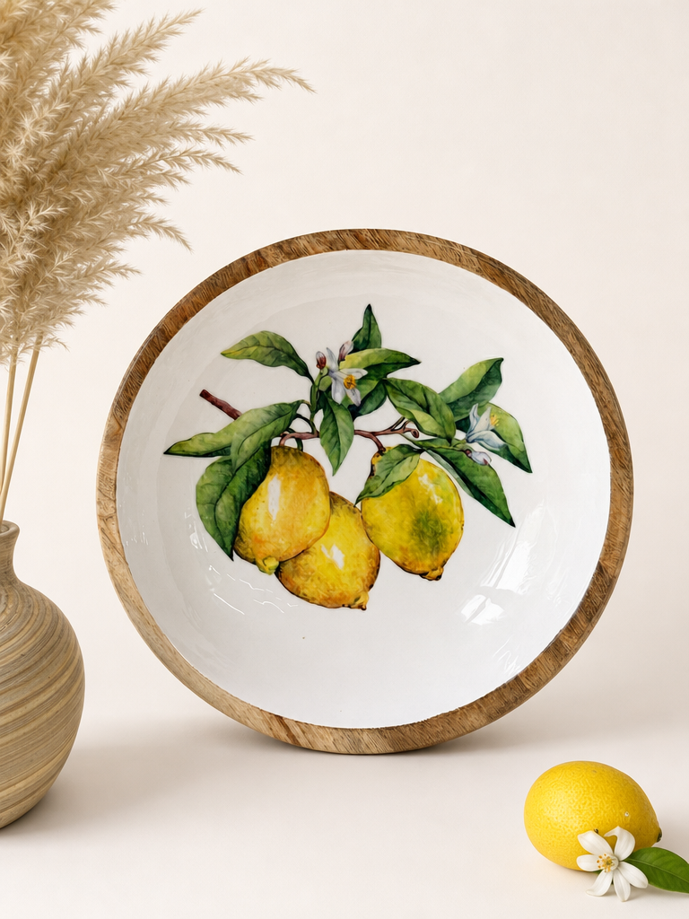 Selin Yuvarlak Orta Boy Sunumluk Meyvelik Lemon Desenli KOD:HSL-04