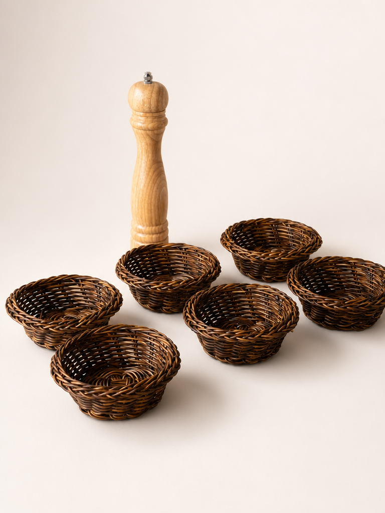 Sevally Rattan 6 Adet Çerezlik Sunumluk Seti Kahve Rengi KOD:71282