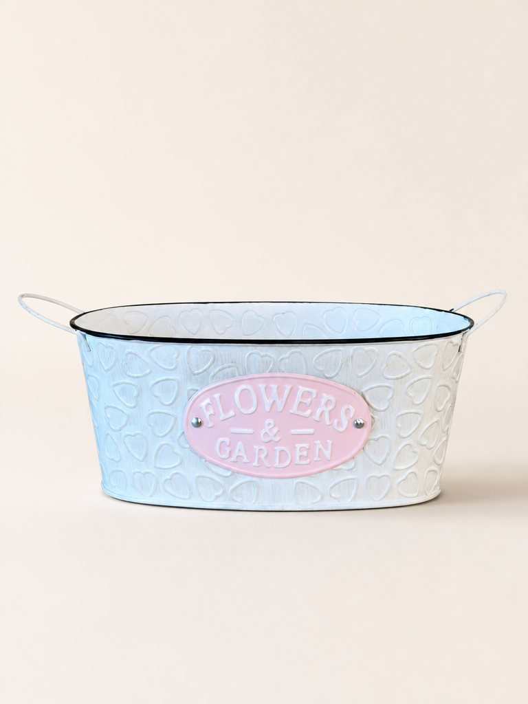 Tutku Vintage Oval Metal Kulplu Saksı Beyaz KOD:3458