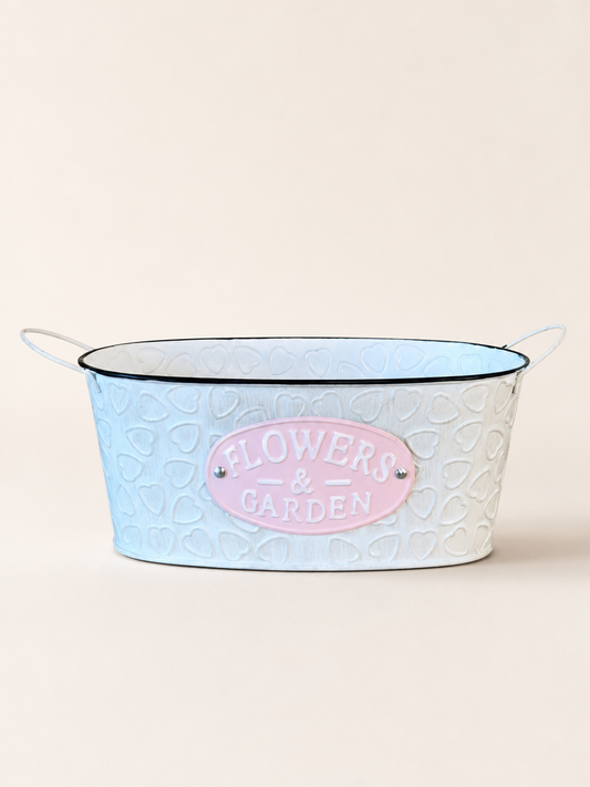 Tutku Vintage Oval Metal Kulplu Saksı Beyaz KOD:3458