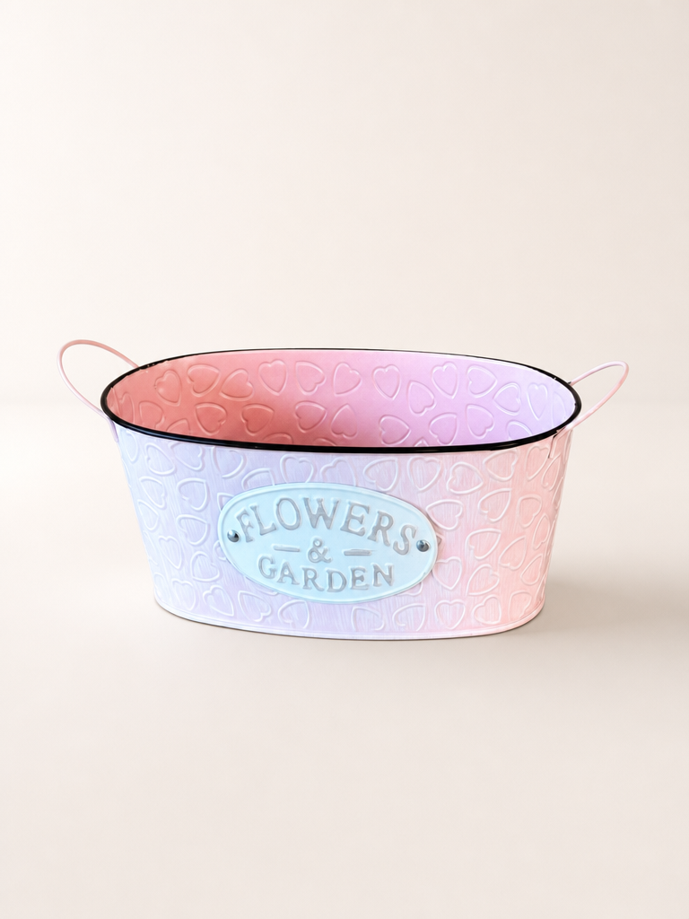 Tutku Vintage Oval Metal Kulplu Saksı Pembe KOD:3458